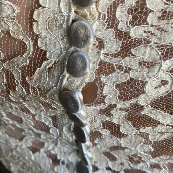 Vintage 1940s homemade lace long sleeve belted wedding dress maxi small XS - Picture 8 of 15